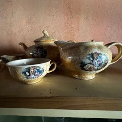 Juego de té / café de Lusterware moteado con escena Fragonard 1960